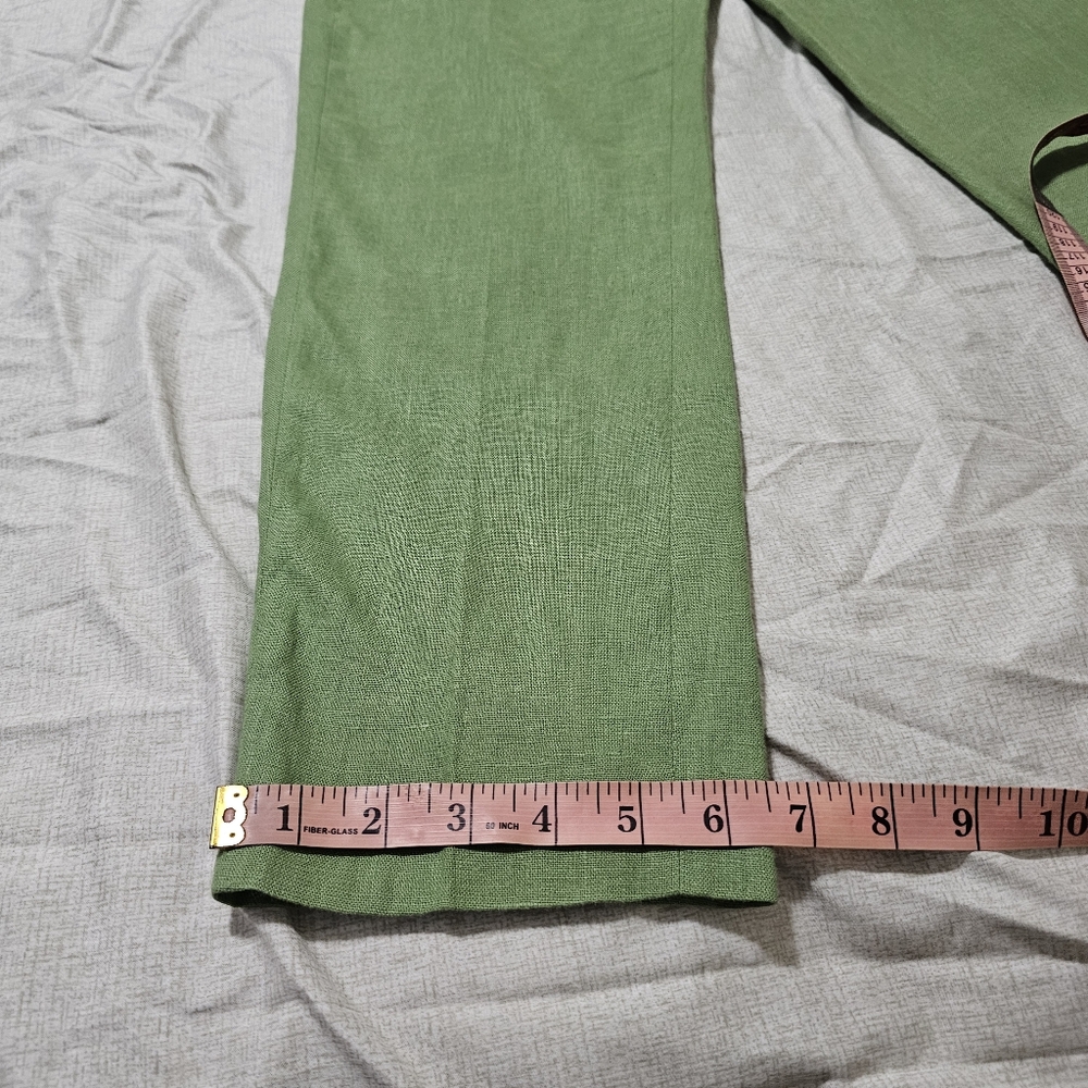 MNG Linen Tailored Pants Flat Front Green Straight Ciggarette Leg Womens Small - Picture 12 of 15